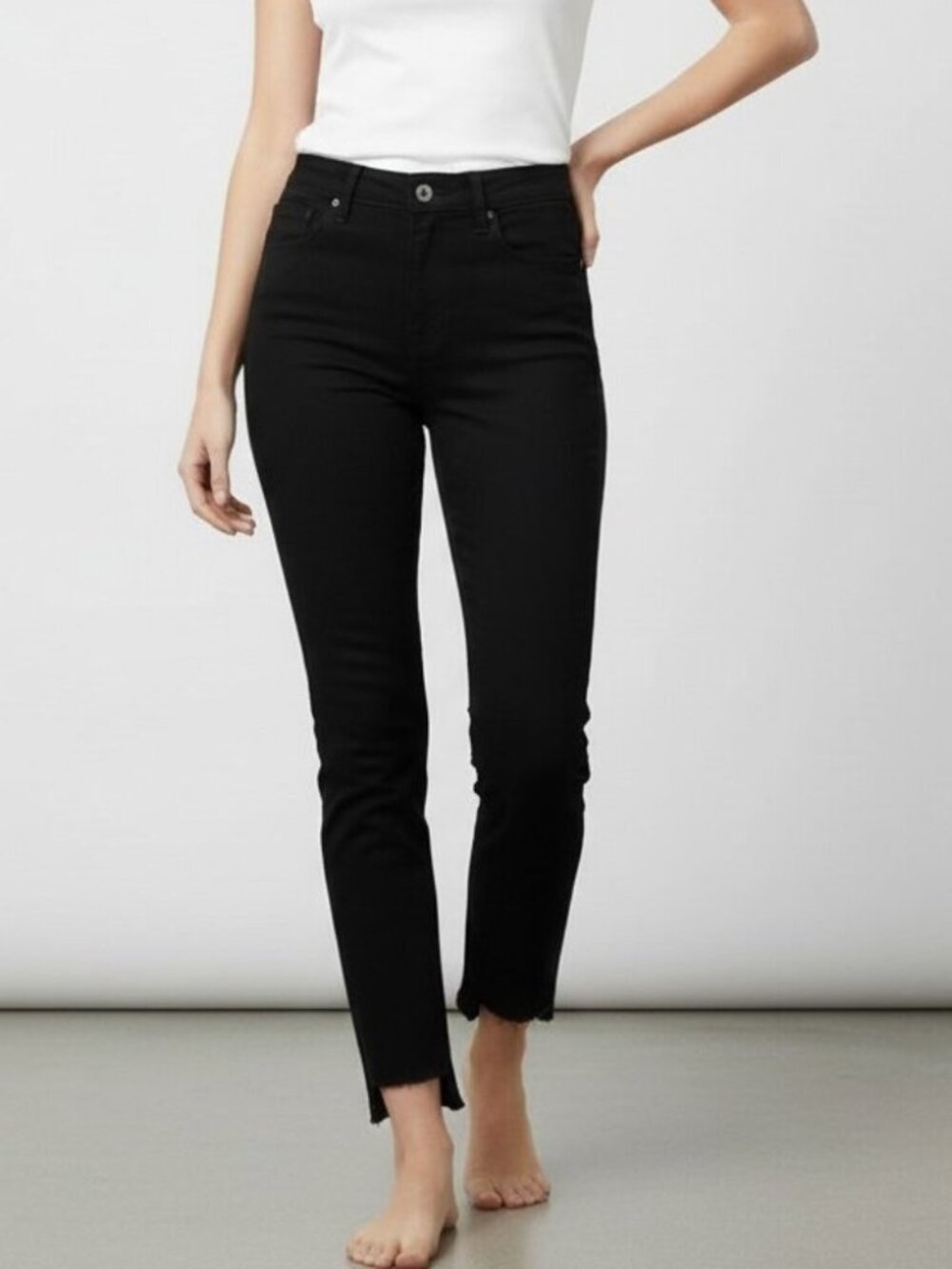 Rag & Bone Nina High-Rise Slim Cigarette Jeans Black Frayed Hem Size 24 NWT